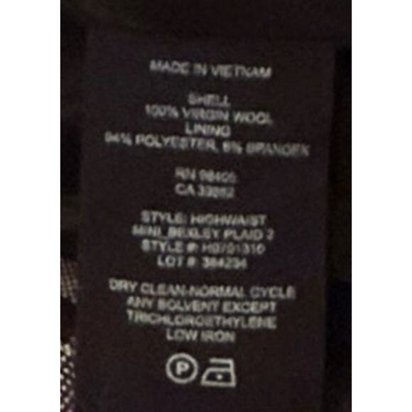 Theory Plaid Mini Skirt High Waist 100% Virgin Wool Back Zip Women's Size 12 - Picture 7 of 8